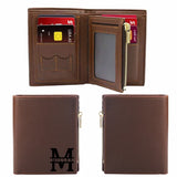 Personalized Mens Tri-Fold PU Leather Wallet with Initial Monogram
