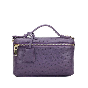 Ostrich Pattern Leather Clutch Bag with Chain