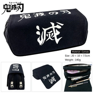 Demon Slayer Anime Canvas Pencil Case Box Cosmetic Makeup Change Purse Pen Bag