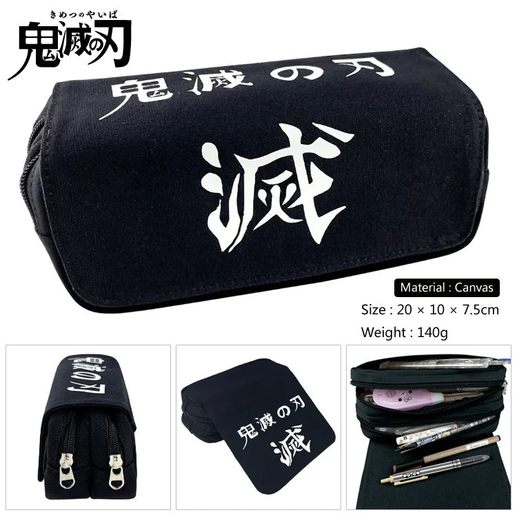 Demon Slayer Anime Canvas Pencil Case Box Cosmetic Makeup Change Purse Pen Bag