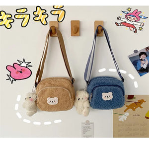 Bear Plush Messenger Bag for Women, Small Shoulder Bag