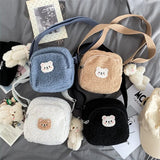 Bear Plush Messenger Bag for Women, Small Shoulder Bag