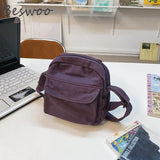 Canvas Shoulder Bag Solid Crossbody Bags Small Square Bag Satchels