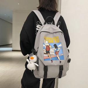 Cartoon Printed Backpack Nylon Waterproof Schoolbag