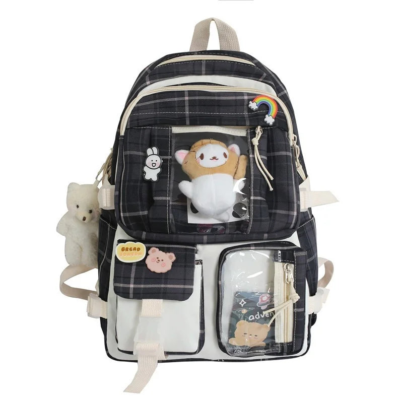 Grid Backpack Women Waterproof High School Bags for Teenage Girl