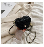 Heart Shaped Chain Shoulder Crossbody Bag PU Leather Handbag Purse