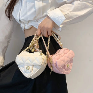 Heart Shaped Bag Women PU Leather Handbags Purses Chain Shoulder Crossbody Bag