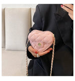 Heart Shaped Chain Shoulder Crossbody Bag PU Leather Handbag Purse