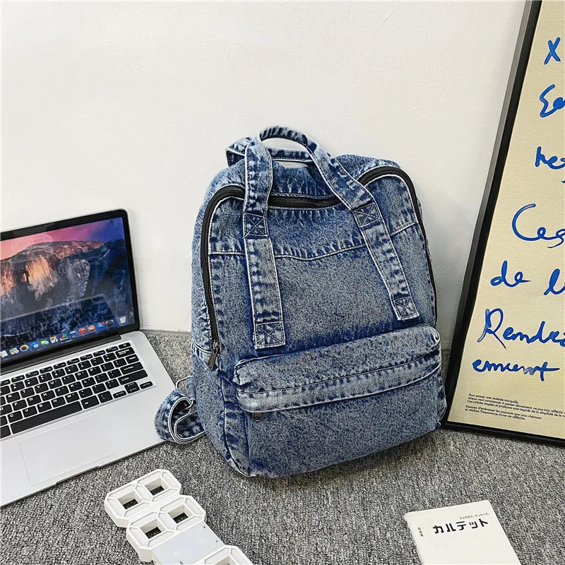 Denim Women Backpack Large Capacity College Student School Bag