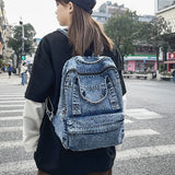 Denim Women Backpack Large Capacity College Student School Bag