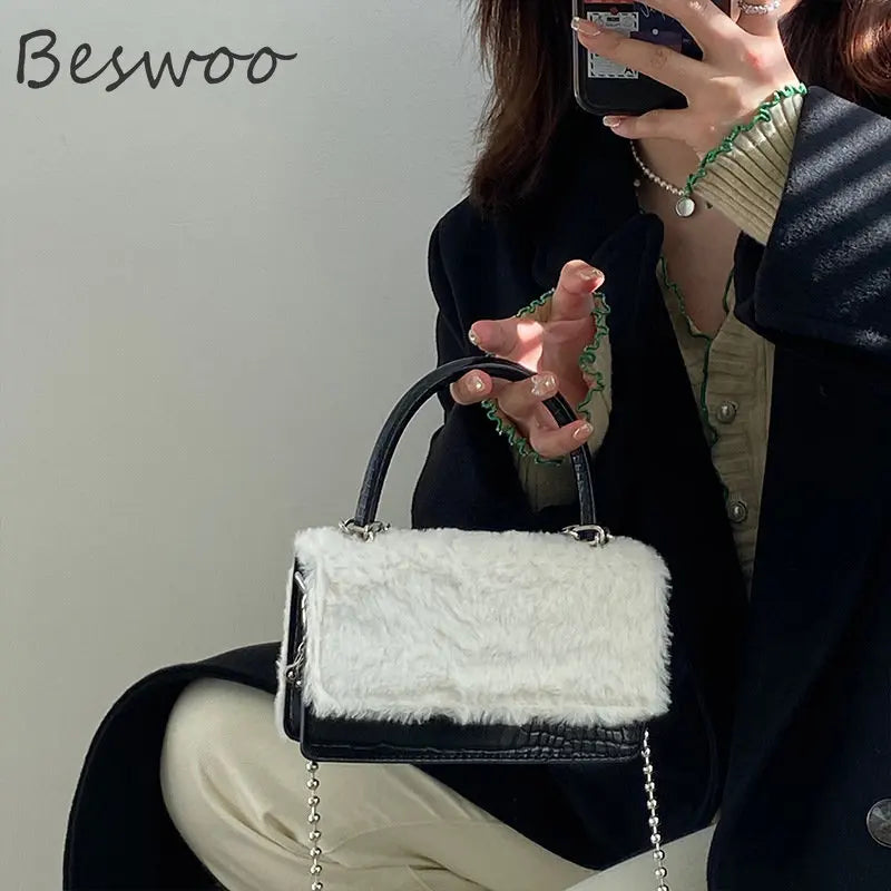 Plush PU Leather Chain Crossbody Bag for Women