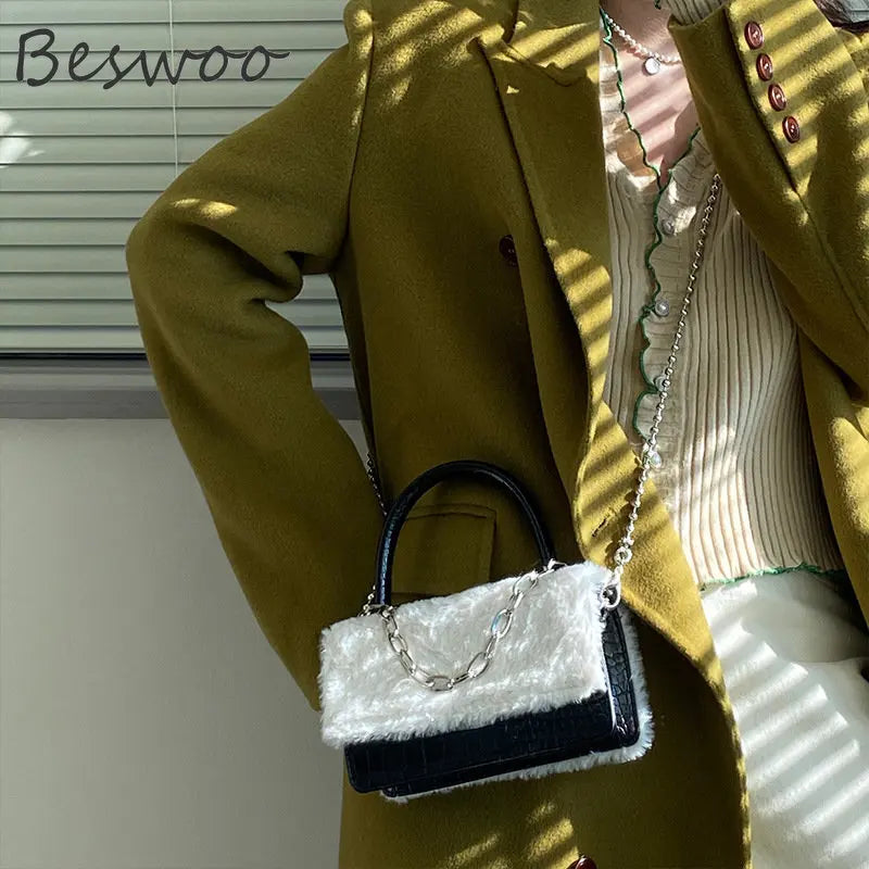 Plush PU Leather Chain Crossbody Bag for Women