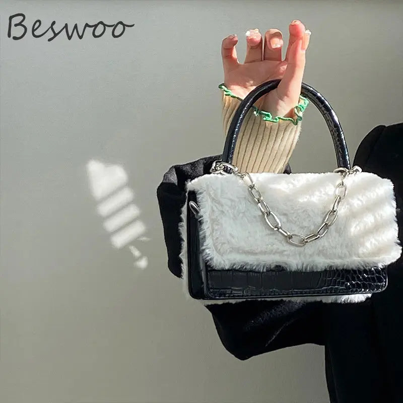 Plush PU Leather Chain Crossbody Bag for Women