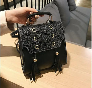Sequin Women Backpack Solid Hasp Female Bag Girls School Bags Lady Small PU Tass
