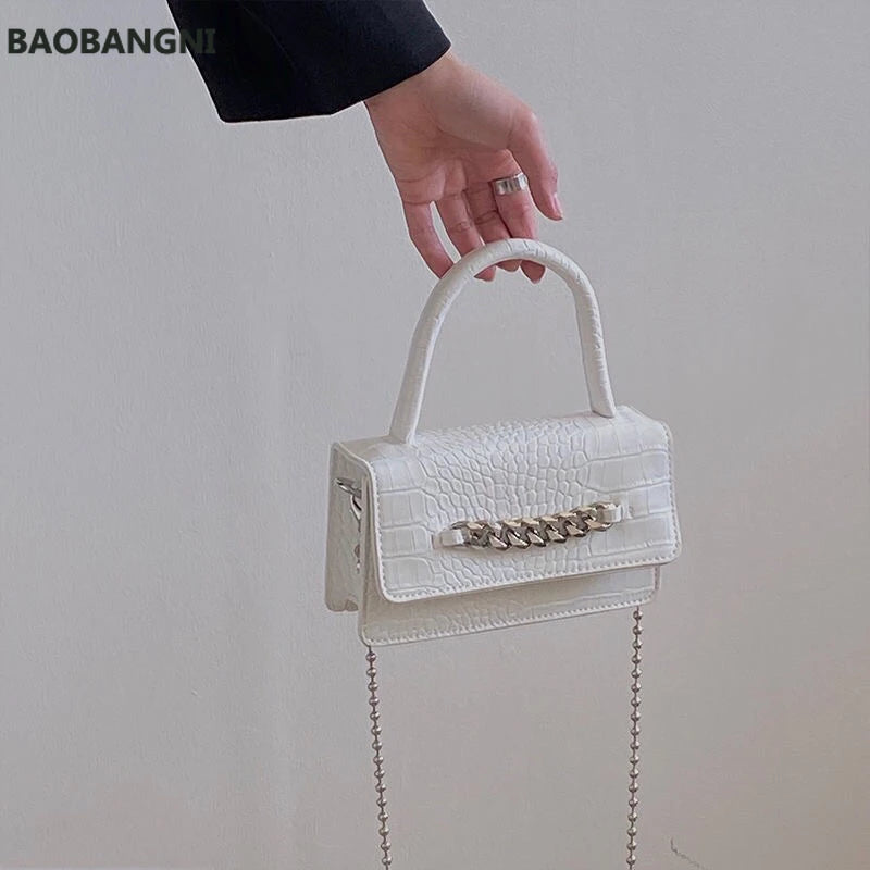 Vintage Crocodile Pattern Chain Crossbody Messenger Bag Small Flap Handbags