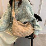 Shoulder Bag Women Casual Space Down Feather Crossbody Plaid Bag Winter Warm