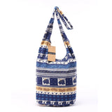 Women Elephant Print Shoulder Bag Cotton Messenger Crossbody Bag