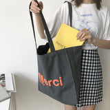 Women French Print Canvas Shoulder Bag Eco-Friendly Tote