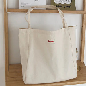 French Embroidery Canvas Shoulder Bag Eco Friendly Tote