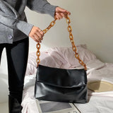 Women Thick Chain PU Leather Shoulder Bags Acrylic One Shoulder Underarm Bag