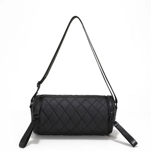Women's Diamond Quilted Nylon Drum Small Barrel Purse Lady Crossbody Bag