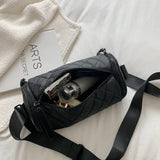Women's Diamond Quilted Nylon Drum Small Barrel Purse Lady Crossbody Bag