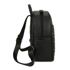 Leather Backpack for Women School Bag Retro Rivet Pocket Bag