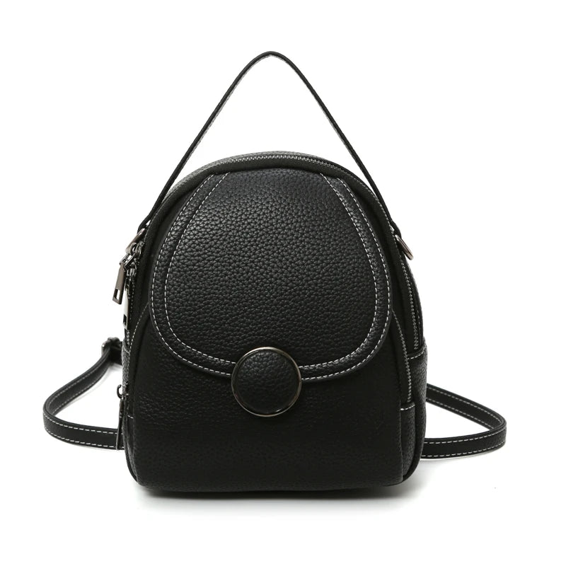 Women Leather Backpack Mini Soft Touch Multi-Function Small Backpack Female