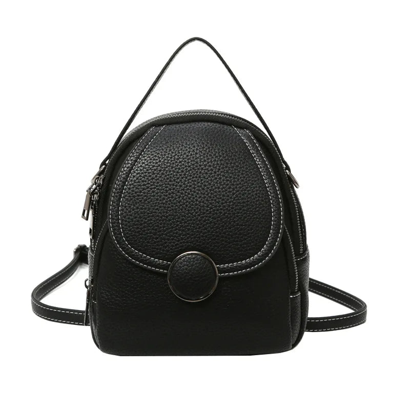 Women Leather Backpack Soft Touch Small Multi-Function Bag