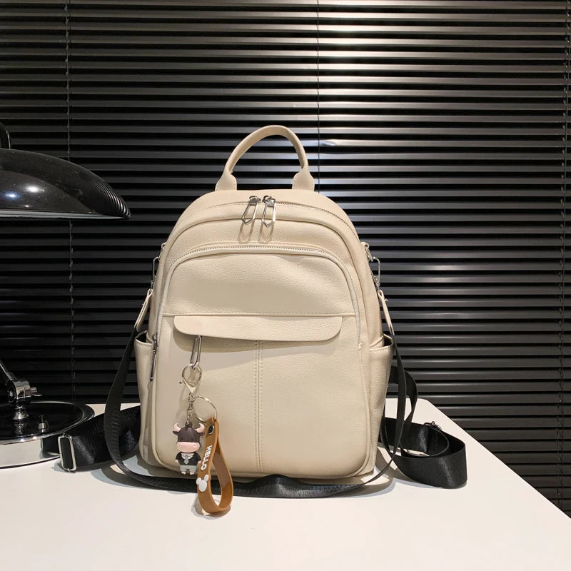 Women Leather Backpack Soft Solid Multi-Function Small Backpack Female Ladies Sh