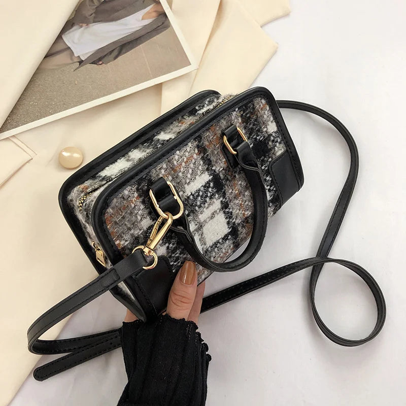 Plaid Women Shoulder Bags Zipper Vintage Ladies Messenger Cross Body Bag