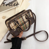 Plaid Women Shoulder Bags Zipper Vintage Ladies Messenger Cross Body Bag