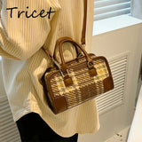 Plaid Women Shoulder Bags Zipper Vintage Ladies Messenger Cross Body Bag