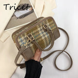 Plaid Women Shoulder Bags Zipper Vintage Ladies Messenger Cross Body Bag