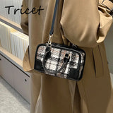Plaid Women Shoulder Bags Zipper Vintage Ladies Messenger Cross Body Bag