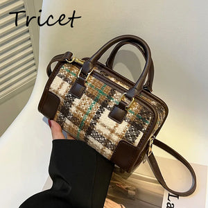 Plaid Women Shoulder Bags Zipper Vintage Ladies Messenger Cross Body Bag