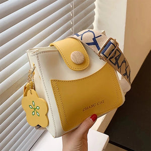 Yellow Leather Bucket Bag Crossbody Messenger Purse Tote