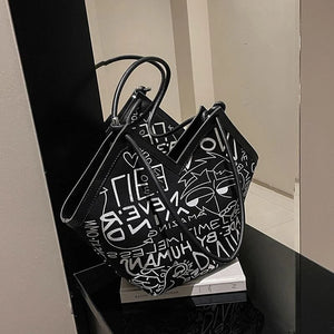 Graffiti Printed Canvas Shoulder Bag for Women