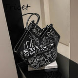 Graffiti Printed Canvas Shoulder Bag for Women
