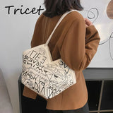 Graffiti Printed Canvas Shoulder Bag for Women