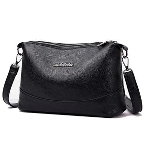 Double Zipper Women Messenger Bag Soft PU Leather Crossbody Shoulder