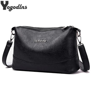 Double Zipper Women Messenger Bag Soft PU Leather Crossbody Shoulder