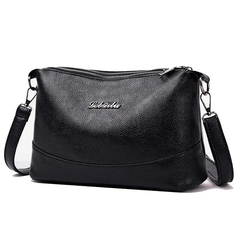 Double Zipper Women Messenger Bag Soft PU Leather Crossbody Shoulder