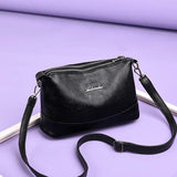 Double Zipper Women Messenger Bag Soft PU Leather Crossbody Shoulder
