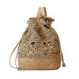Printed Straw Beach Backpack Floral Double Shoulder Bag