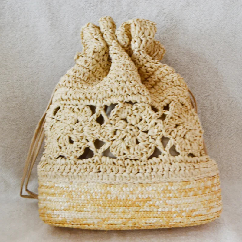 Printed Straw Beach Backpack Floral Double Shoulder Bag