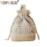 Printed Straw Beach Backpack Floral Double Shoulder Bag