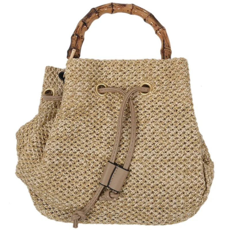 Straw Bucket Bag Woven Shoulder Bags Shopping Purse Beach Handbag