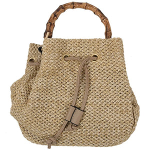 Drawstring Straw Bucket Bag Women's Woven Shoulder Beach Handbag