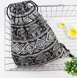 Elephant Retro Canvas Bag Shoulder Backpack Small Fresh Drawstring Bag Women's B
